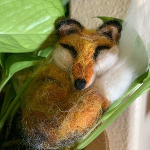 Hand Crafted Needle Felted sleeping Fox